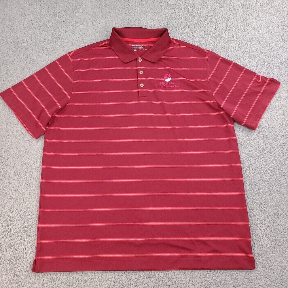 Nike Golf Polo Shirt Mens XXL Red Burgundy Striped Tour Performance Heron Ridge
